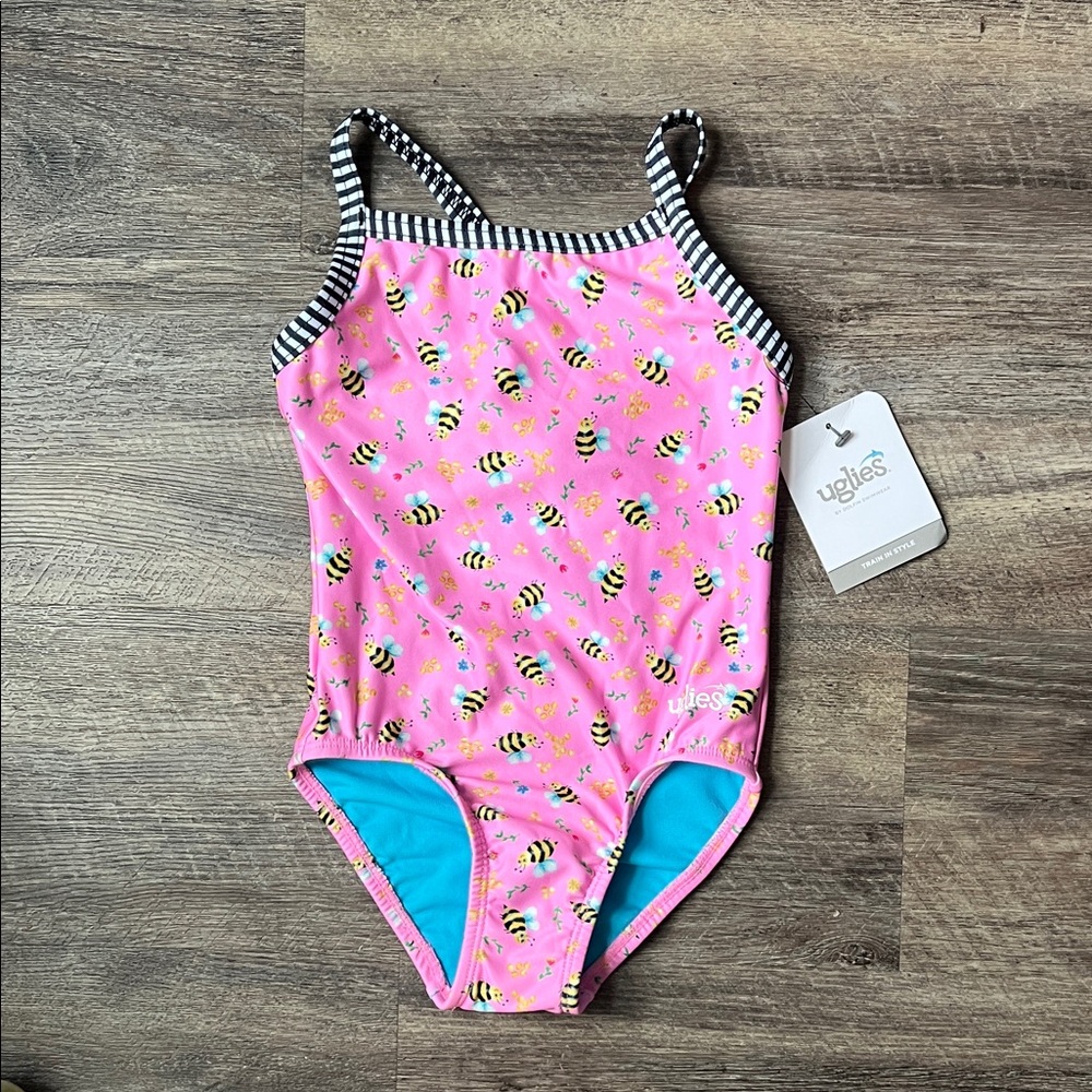 Uglies Pink Bee One Piece Swimsuit Girls 8 NWT 🕶️